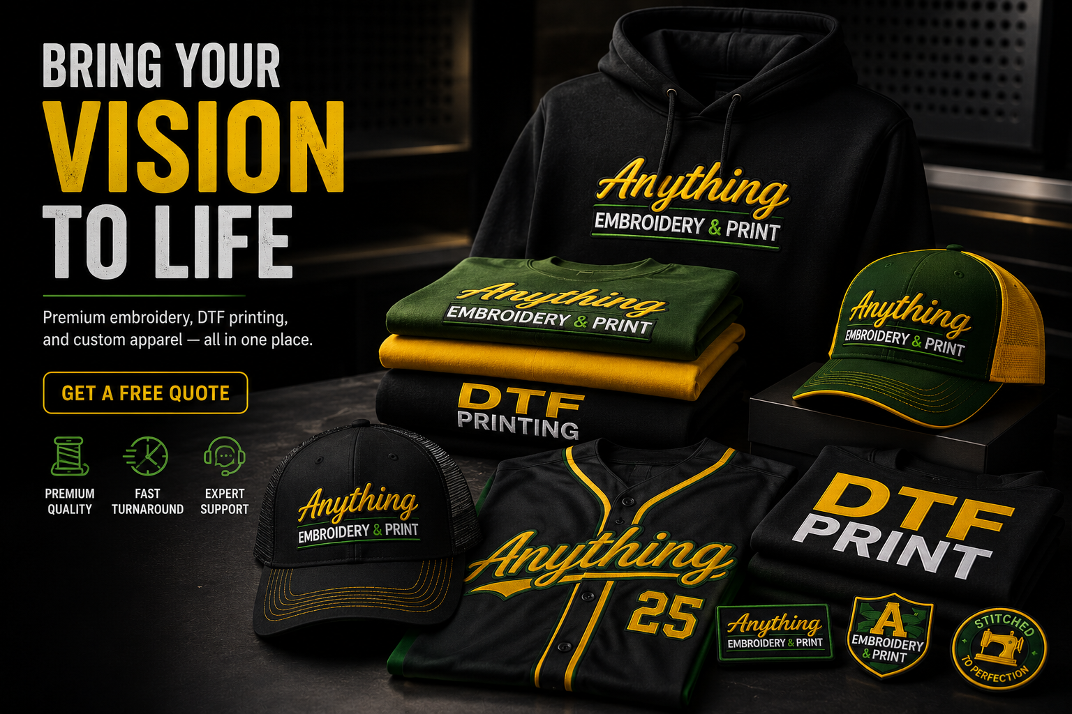Bring your vision to life with custom apparel and embroidery