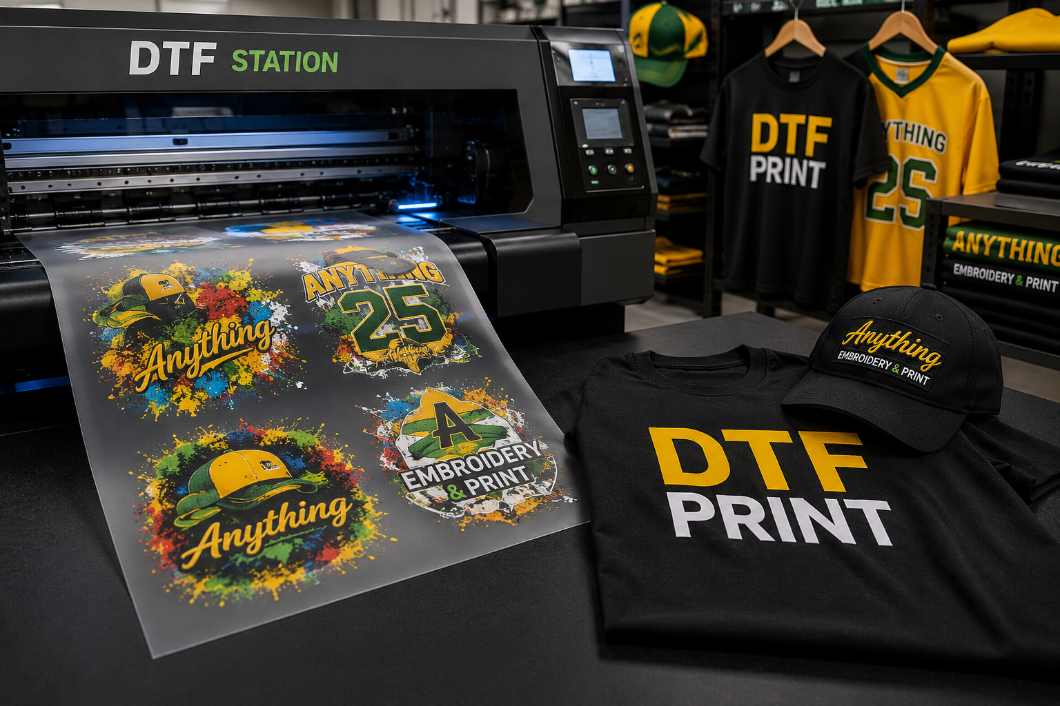 DTF printer producing custom Anything graphics